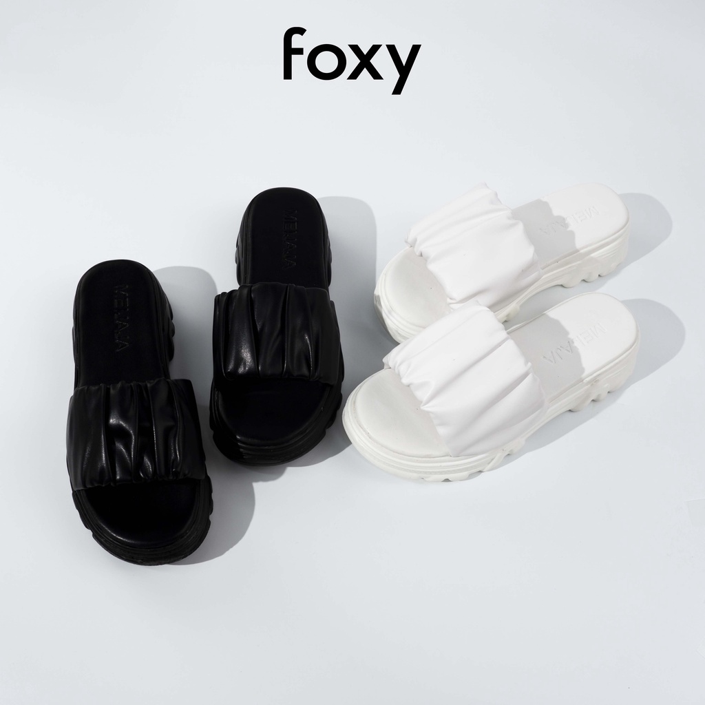 Dép Nữ Quai Ngang Da Nhún Phong Cách Ulzzang Hai Màu Đen Trắng Basic Foxy - FOM017