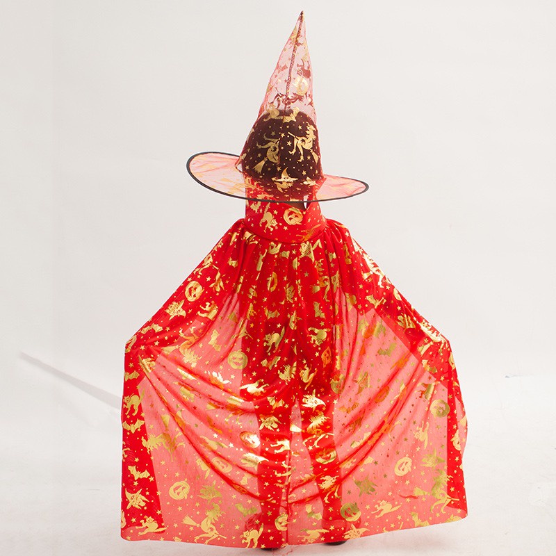 Set áo choàng phù thủy kèm mũ nhọn hóa trang lễ hội haloween và giỏ bí ngô
