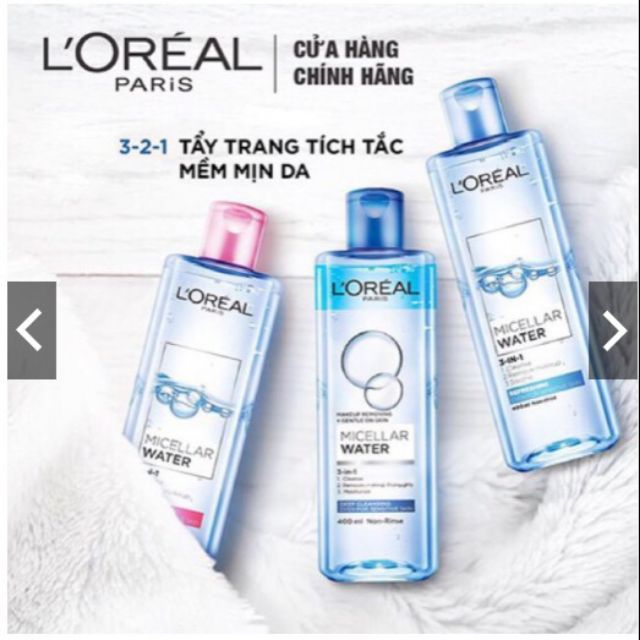 Nước tẩy trang L'Oreal Paris 3 in 1 Micellar Water 400ml