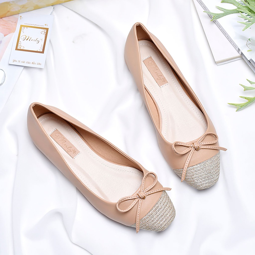 [Form Lớn] Giày Bệt Mũi Vuông Nơ Xinh Merly 1202, Giày Búp Bê Bigsize 35-43 Đế Chống Trơn | BigBuy360 - bigbuy360.vn