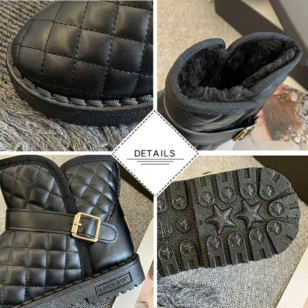 Boot Đế Thấp Phối Họa Tiết Ô Trám Lót Lông Siêu Ấm Siêu Xinh 2021 | BigBuy360 - bigbuy360.vn