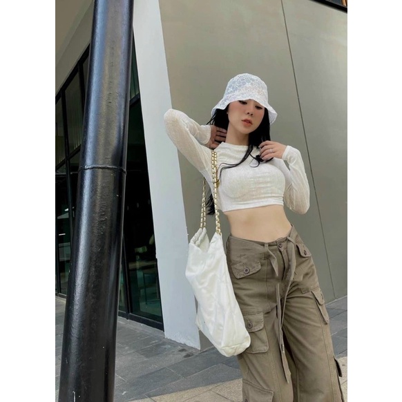 ÁO NHÚNG CROPTOP TRƠN CỔ TRÒN TAY DÀI FROM BASIC MS11368