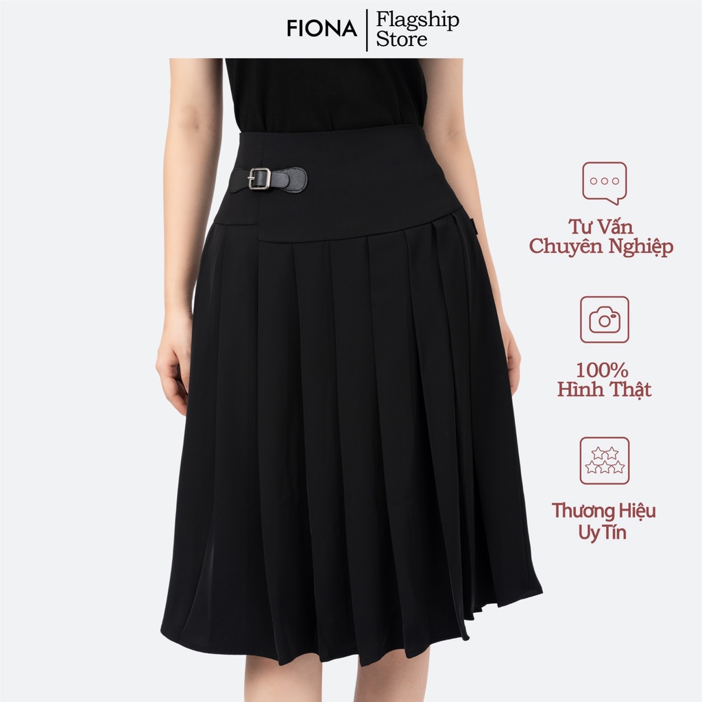 Chân váy xếp ly dài qua gối FIONA, chân váy công sở đẹp cạp trang trí mặt đai F251171