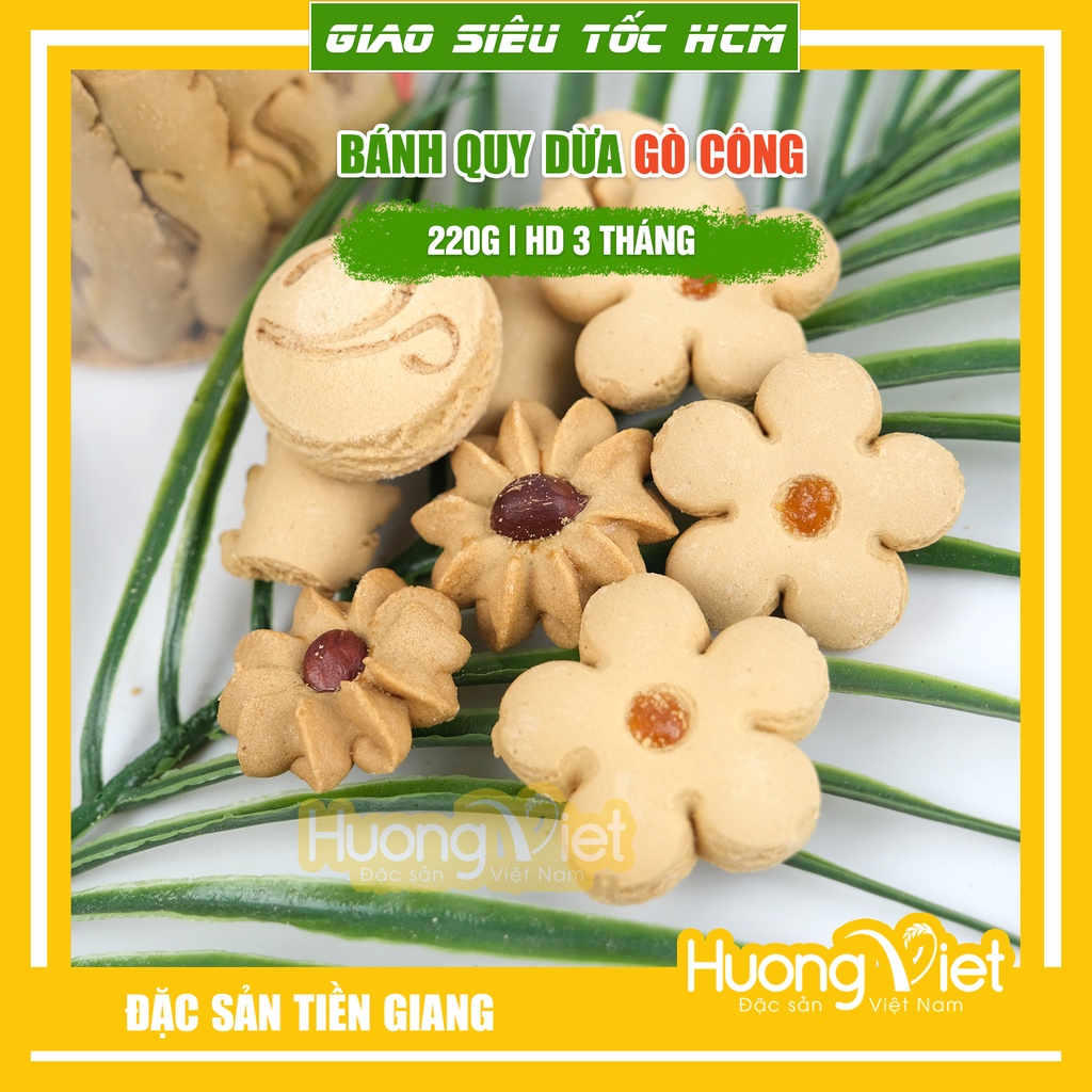 Bánh quy dừa nhân đậu phộng, nhân thơm, bánh dừa nướng miền tây đặc sản Gò Công Tiền Giang thơm béo nước cốt dừa 220g