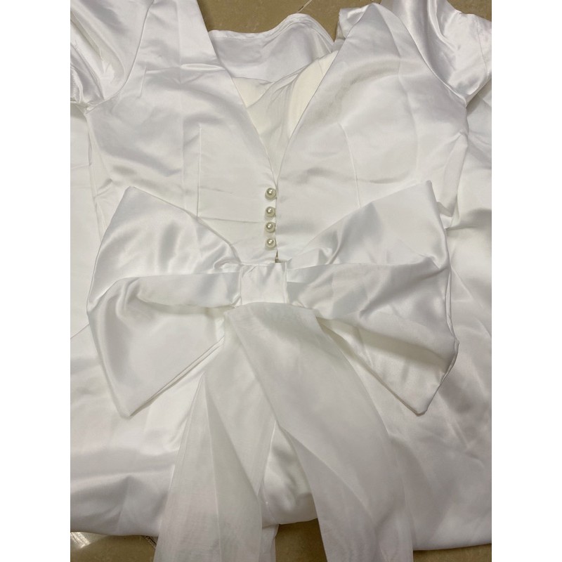 Đầm tay bồng cổ vuông nơ lưng xinh xắn | BigBuy360 - bigbuy360.vn