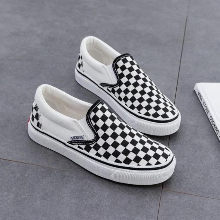 Giày Lười Nam Nữ - Giày Thể Thao Slip On Vans Caro kẻ sọc đen trắng cá tính, đế êm lót da Cao Cấp D18 HOT | BigBuy360 - bigbuy360.vn