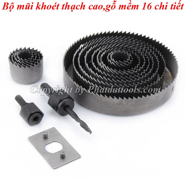 Bộ mũi khoét thạch cao-gỗ mềm 16 chi tiết-Thép carbon cao cấp