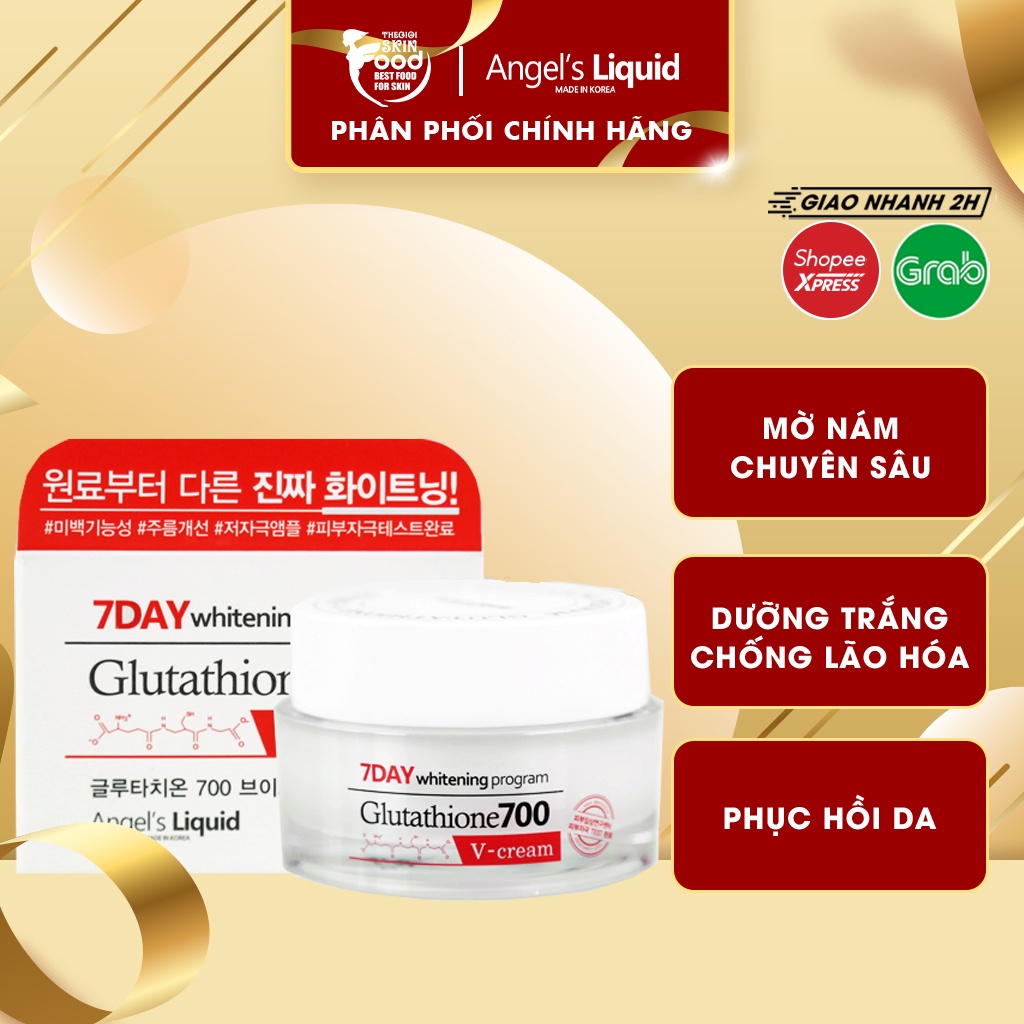 Kem Dưỡng Trắng Da, Mờ Thâm Nám Chỉ Trong 7 Ngày Angel's Liquid 7 Day Glutathione 700 V-Cream 50ml