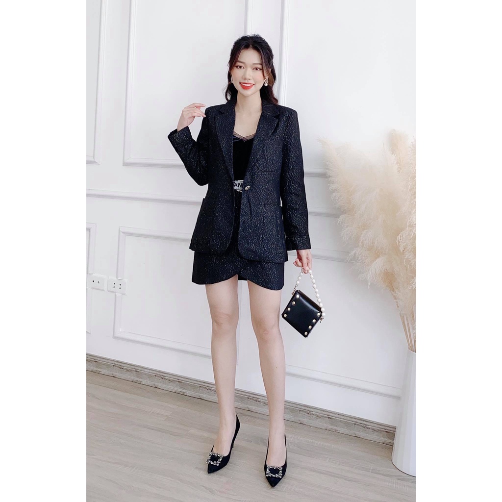 Set áo vest và chân váy kèm belt thanh lịch - S3925
