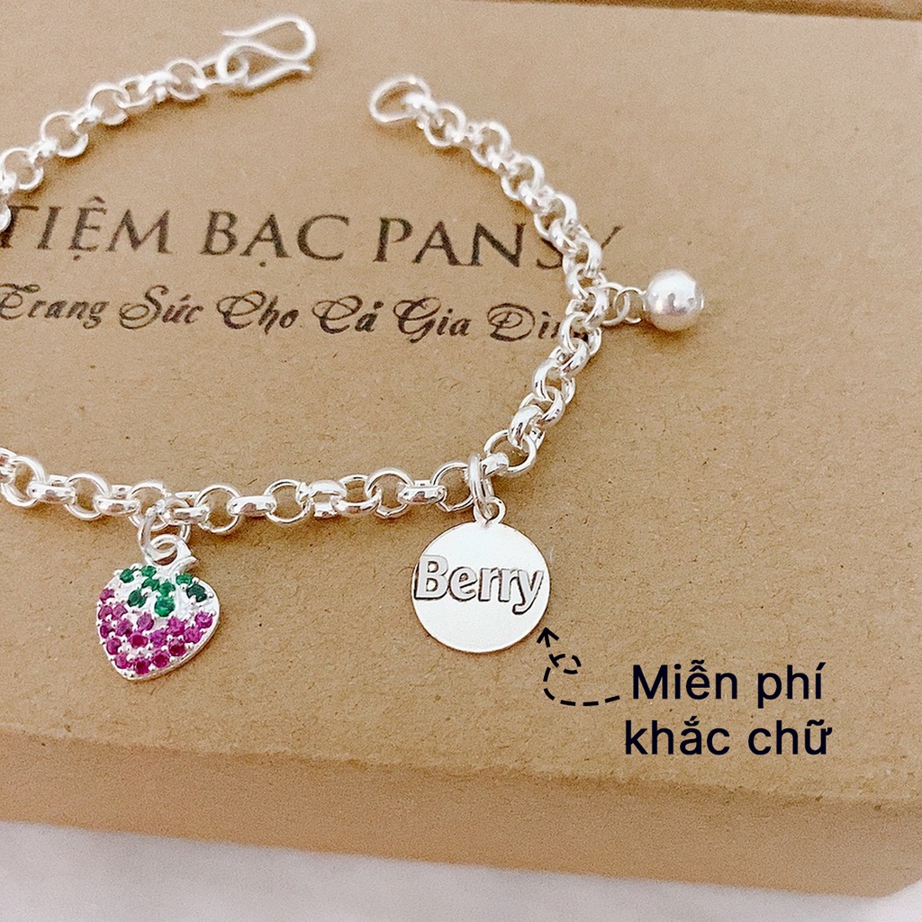 Lắc bạc khắc tên cho bé mix charm dâu tây dễ thương - Vòng bạc ta thật cao cấp