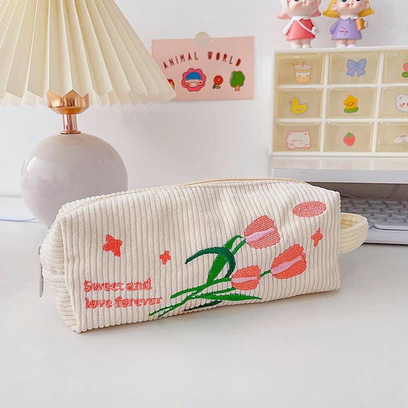 Túi Đựng Bút Chì Sức Chứa Lớn Thêu Họa Tiết Hoạt Hình Dễ Thương Tiện Dụng Cho Học Sinh