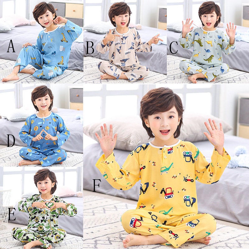 Bộ Đồ Ngủ Bằng Cotton Nhân Tạo In Họa Tiết Hoạt Hình Phong Cách Hàn Quốc Cho Bé Trai Và Gái