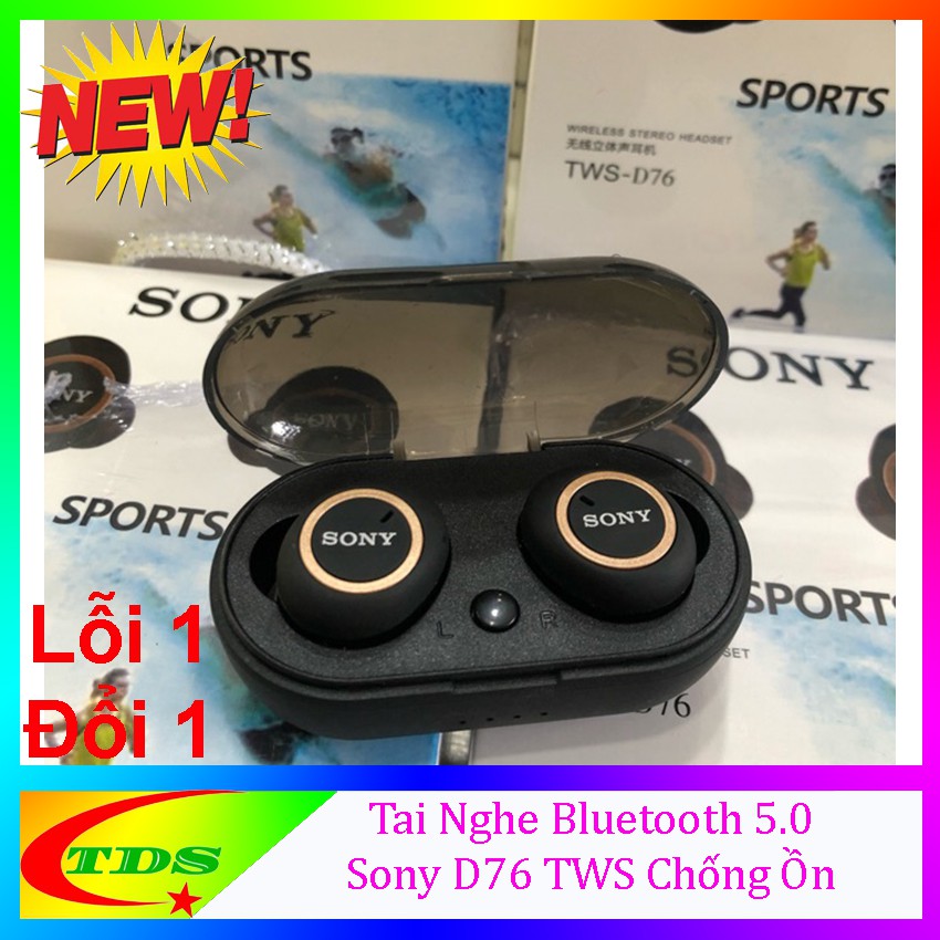 Tai nghe Bluetooth Sony D76 TWS 5.0 - Chống ồn tốt - Tự động kết nối - Tai nghe thể thao kèm dock sạc nhanh DTS Store