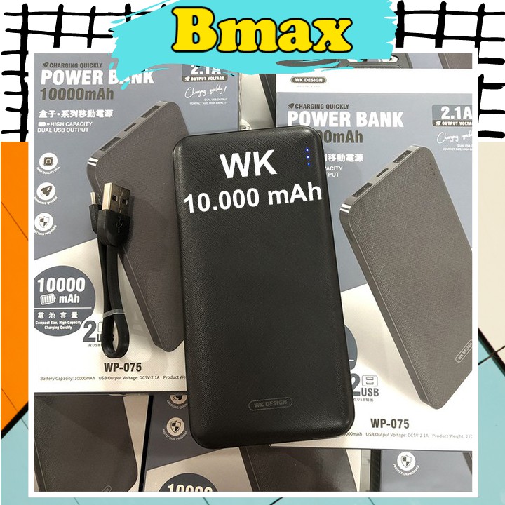 Pin sạc dự phòng remax 10000mah với thiết kế vân sọc chống trơn 2 đầu ra giúp sạc pin dự phòng điện thoại tiện ích