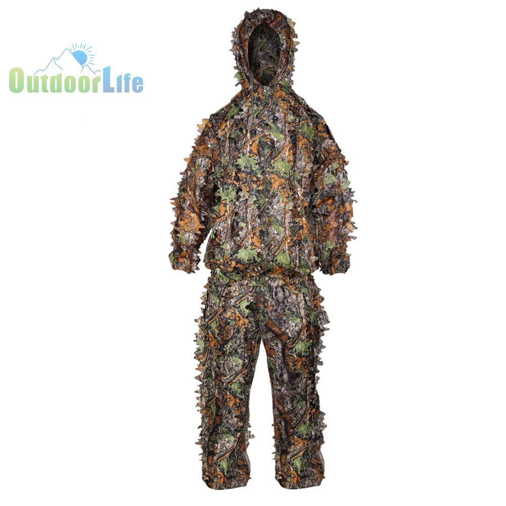 Bộ áo khoác + quần ngụy trang họa tiết rằn ri phối lá 3D chuyên dụng cho đi săn
