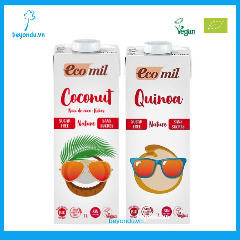Sữa dừa organic và sữa quinoa organic Ecomil không đường 1l