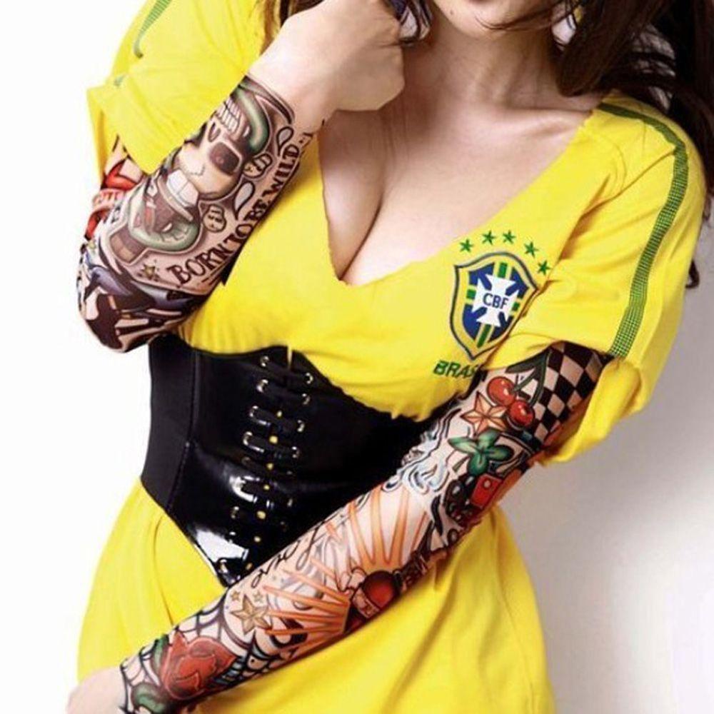Găng Tay Giả Hình Xăm Tạm Thời Chống Tia UV Punk Giữ Ấm Cánh Tay Cho Nam Và Nữ