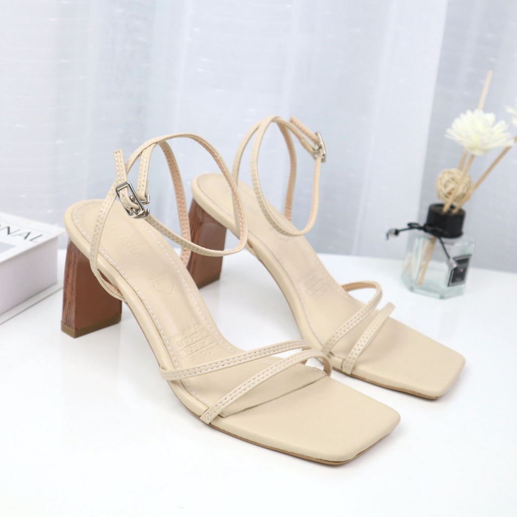 Giày sandal cao gót nữ dây mảnh thời trang gót vuông giả gỗ cao 8cm đi làm đi học Cillie 1070