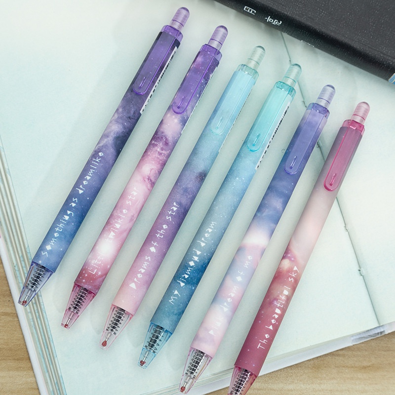 Set 6 Bút Bi Mực Đen Ngòi 0.5mm C6211 Họa Tiết Bầu Trời Sao