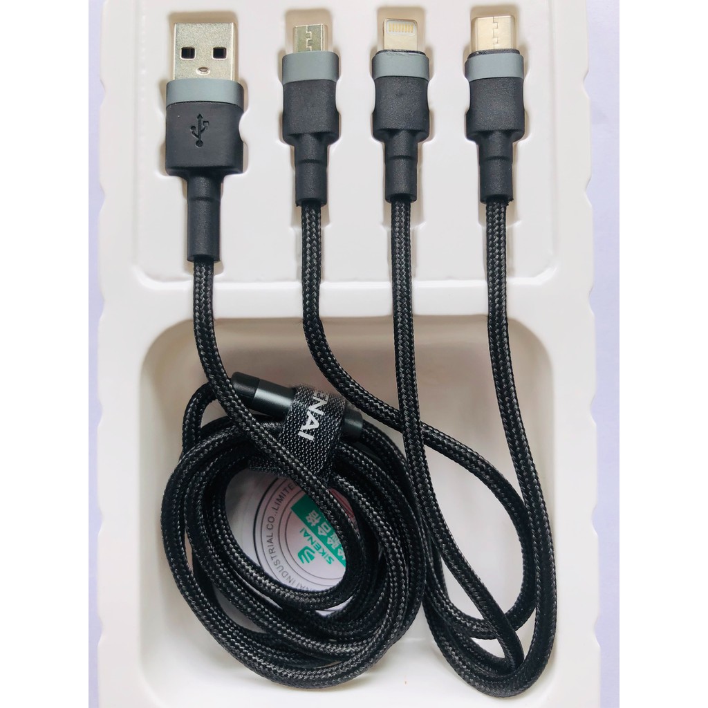 Cáp Sạc Nhanh 3 Đầu 3in1 SIKENAI VO-05 Chính Hãng Dùng Cho iPhone, Samsung, Oppo Bảo hành 1 đổi 1 trong 12 tháng