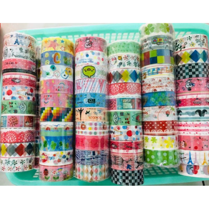 10 cuộn băng keo dán hình washi