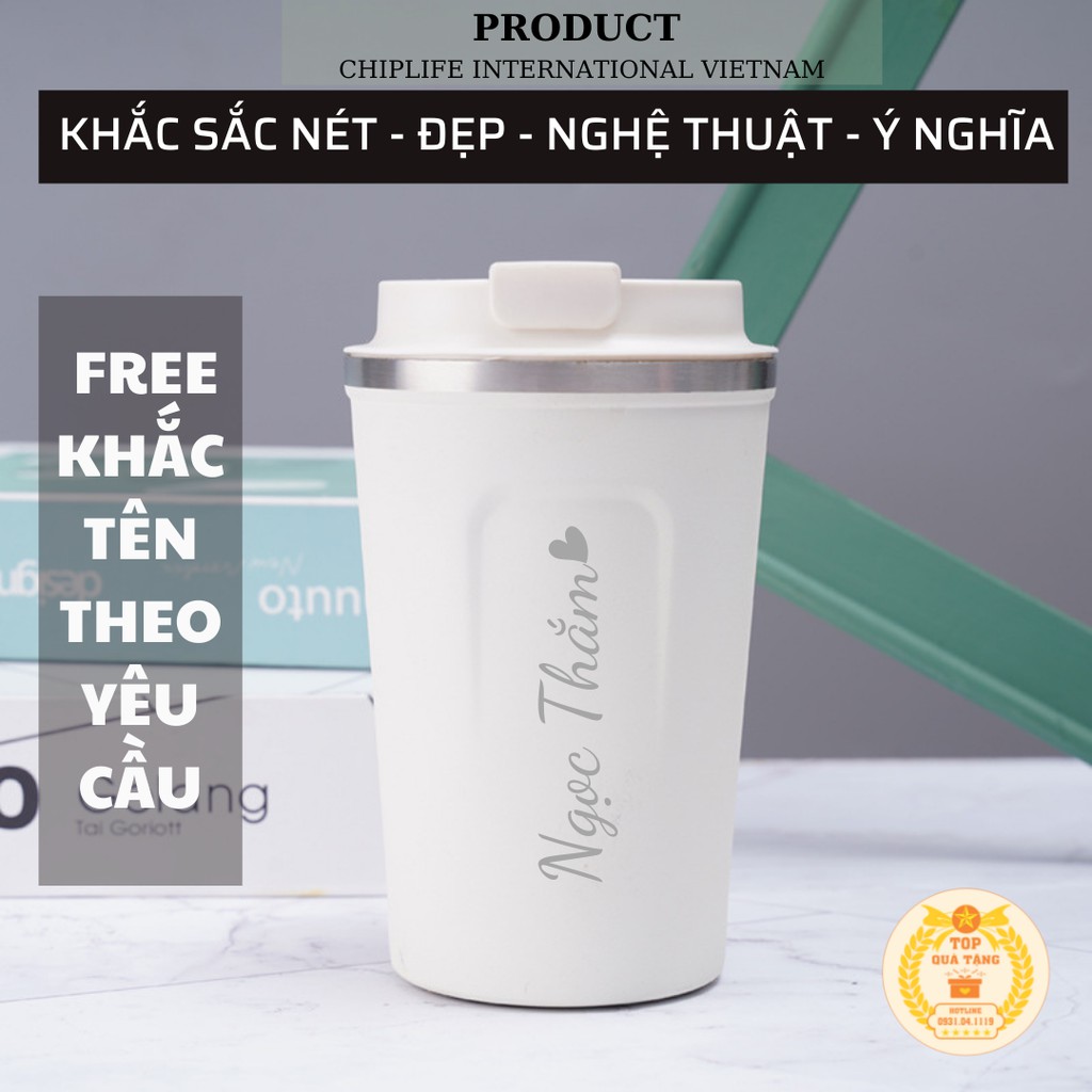 Cốc giữ nhiệt VACUUM CUP cao cấp 380ml | FREE KHẮC TÊN | Ly giữ nhiệt Holic Coffee inox 304 phong cách hiện đại Châu Âu