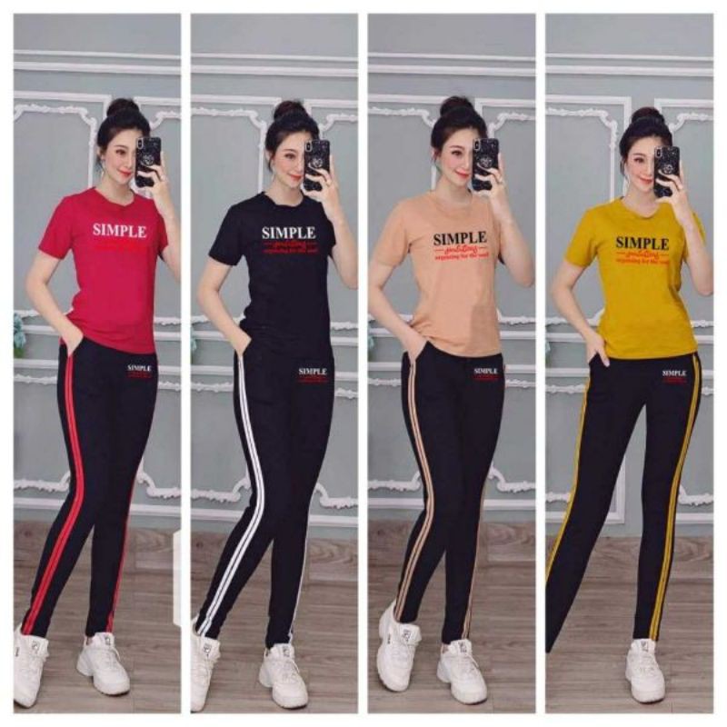 Sét đồ bộ nữ thể thao mặc nhà đi chơi thêu chữ simple thun cotton, đồ bộ giá rẻ đẹp bigsize từ 40-64kg