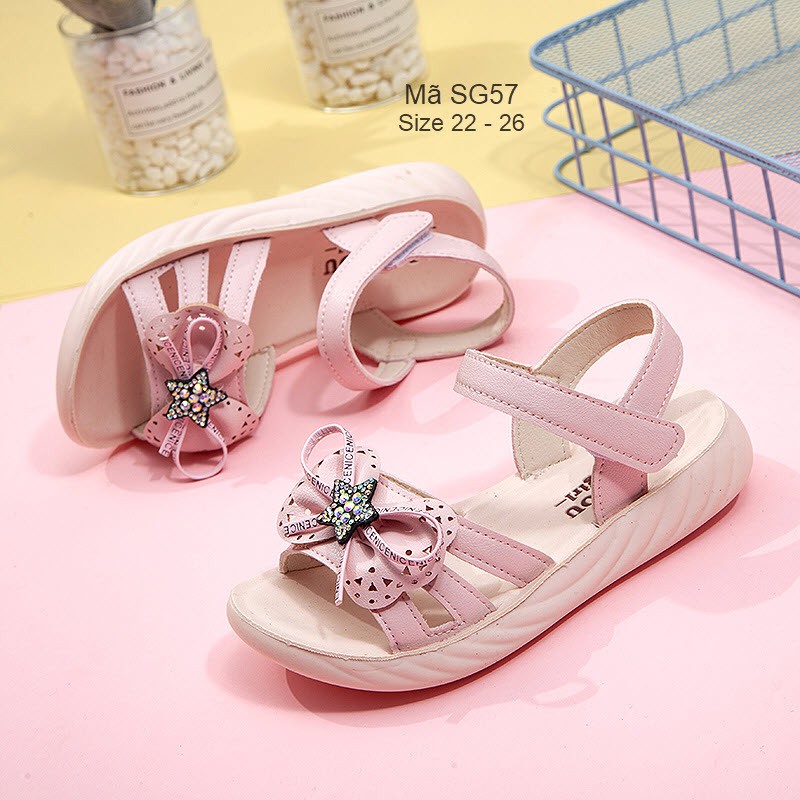 Dép sandal bé gái 1 - 3 tuổi gắn nơ da mềm siêu nhẹ đế chống trơn thời trang SG57
