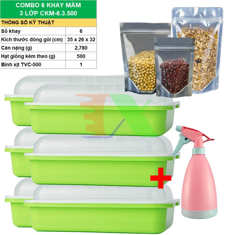 Combo Khay trồng Rau mầm Thủy canh chuyên dụng CKM, Kèm Hạt giống, Bình xịt