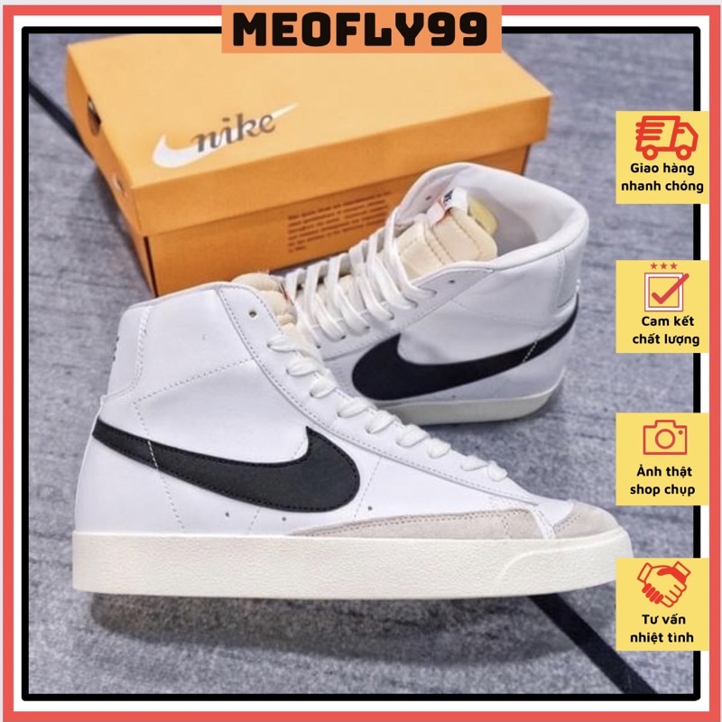 Giày Thể Thao NK Blazer Mid 77 White Black, Sneakers Blazer Trắng Đen Chuẩn SC