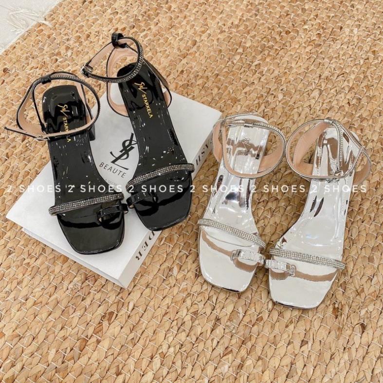 🛍️🛍️ Giày sandal cao gót quai mảnh đính đa xỏ ngón da bóng gót tháp 4p siêu hot