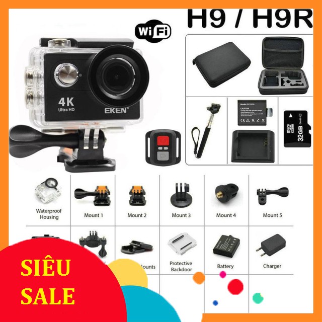 [SiêuRẻ] Camera thể thao, camera hành trình Eken H9R(có remote) version 8.1, bảo hành 12 tháng tặng filter đỏ và tripod 