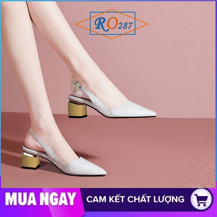 Giày cao gót nữ đế vuông 5cm hàng hiệu rosata hai màu đen trắng ro287