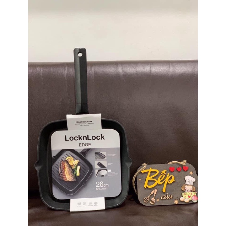 Chảo nướng chống dính hình vuông LocknLock EDGE size 26cm sử dụng bếp từ CAG2611