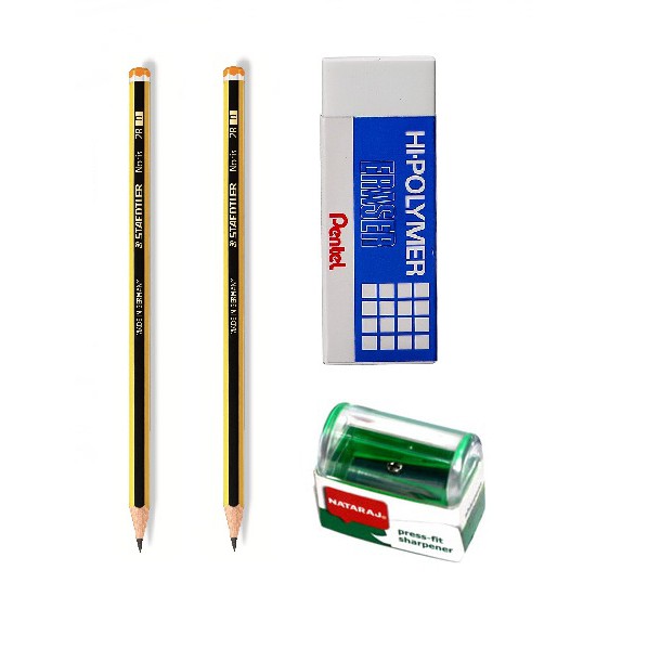 Combo 2 bút chì gỗ 2B, Tẩy, Gọt chì, đẹp, tốt , tiện lợi