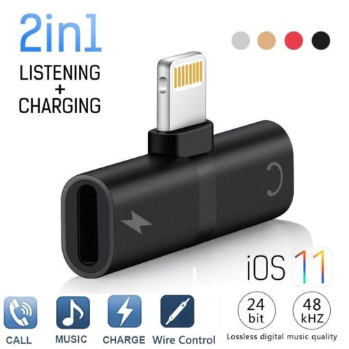 Đầu chia 2 cổng lightning để cắm tai nghe và sạc pin cùng lúc cho iPhone 7/7 Plus/8/8 Plus/iPhone X