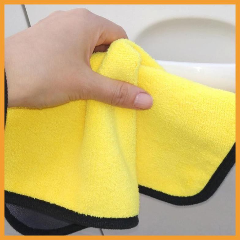 Khăn lau đa năng Microfiber 2 mặt vàng xám siêu thấm cực dày không đổ lông chuyên dụng - Vân Đạm Bình An