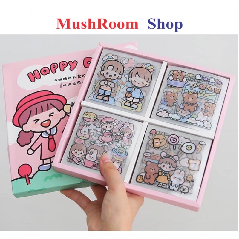 Hộp 1000 Sticker Dán Trang Trí Cute Dễ Thương