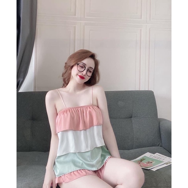 SET BỘ 2 DÂY 3 TẦNG PHỐI MÀU LỤA SATIN SIÊU MỊN ĐẸP | BigBuy360 - bigbuy360.vn