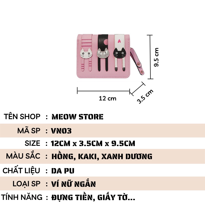 Ví nữ mini cầm tay ngắn 3 con mèo dễ thương MEOW STORE VN03