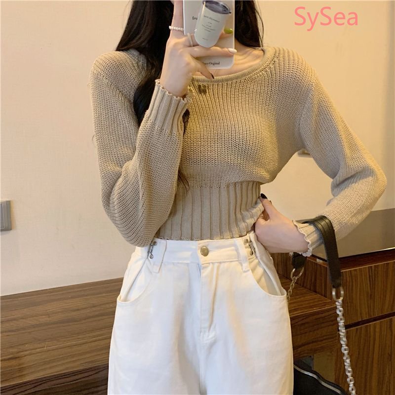 Áo Croptop Dệt Kim Kiểu Pháp Thời Trang Mùa Thu Cho Nữ