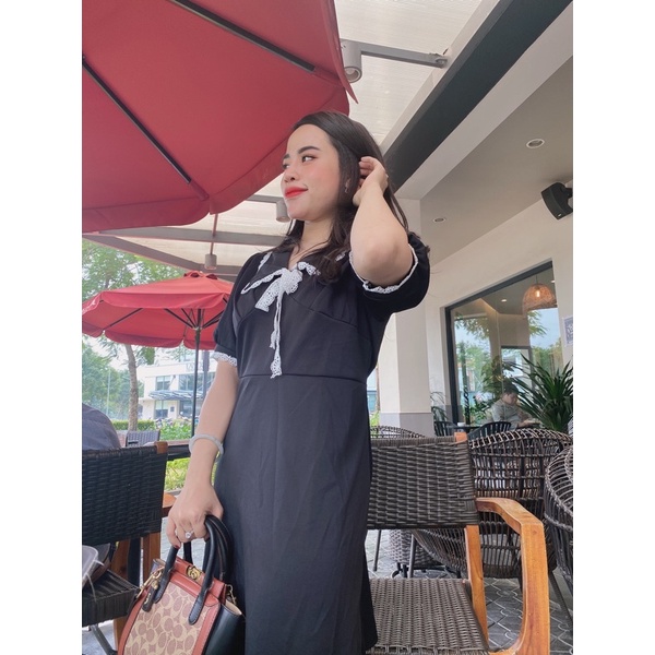 Đầm bigsize nữ công sở , váy dáng ngắn hoạ tiết cổ trắng , thun poly xịn
