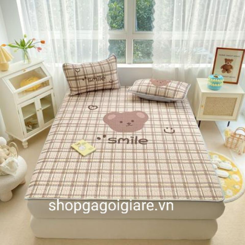 SÉT CHIẾU CAO SU NON ĐIỀU HÒA MÁT LẠNH HỌA TIẾT NÂU CHỦ ĐẠO