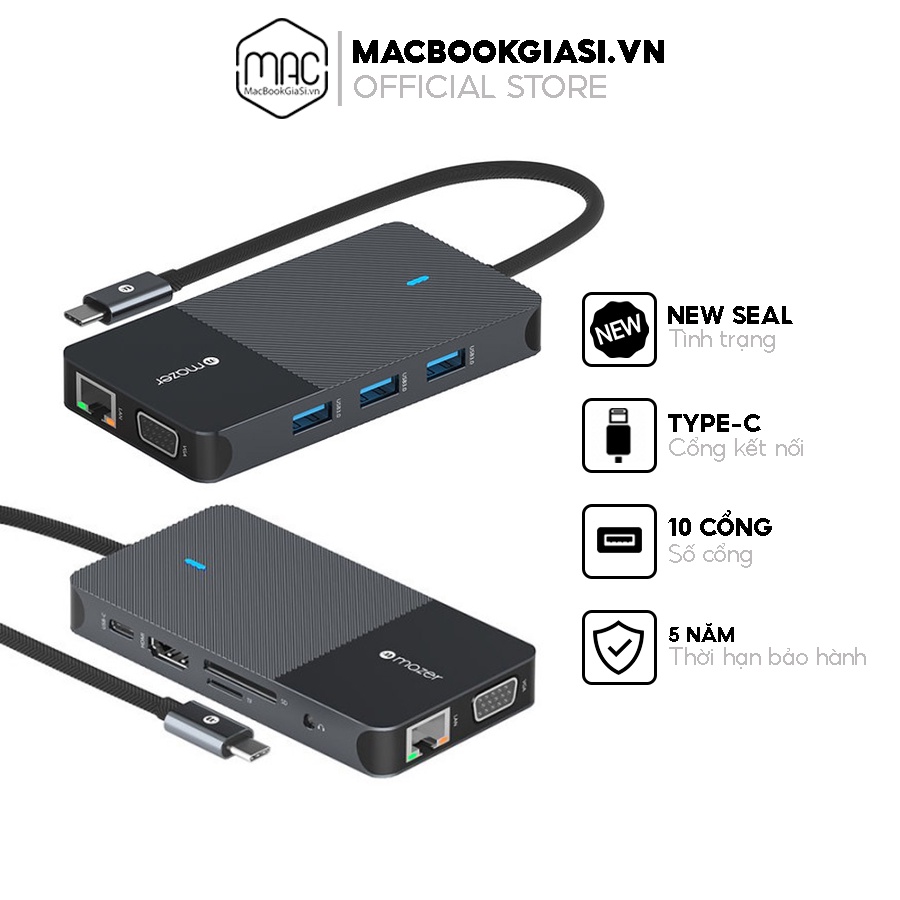 Cổng chuyển đổi đa năng Mazer Hub 10 trong 1, chuyển đổi Type-C sang 4K30Hz HDMIX1, VGA FULL HD1080PX1, Gigabyte LANX1..