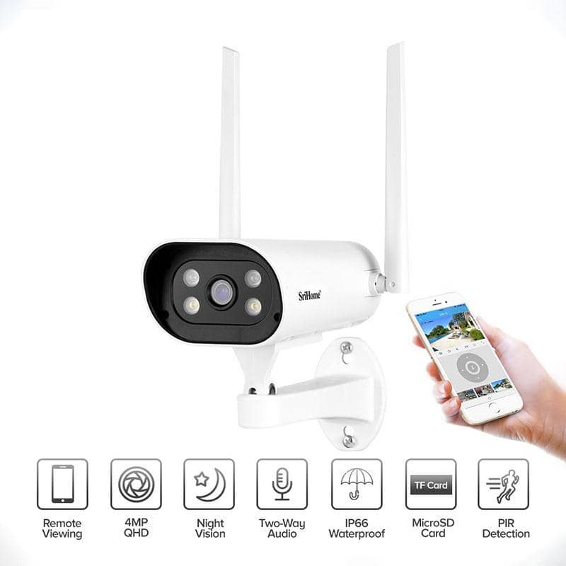 Camera IP không dây ngoài trời chống nước chống bụi Srihome SH037 QHD 4MP hỗ trợ wifi chuẩn 5Ghz