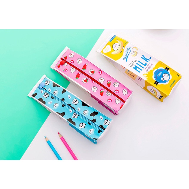 Túi Bút Da Hình Hộp Sữa Cho Học Sinh Nhiều Màu Sắc