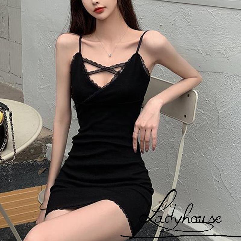 Đầm Mini Không Tay Cổ Chữ V Màu Trơn Thời Trang Mùa Hè Cho Nữ