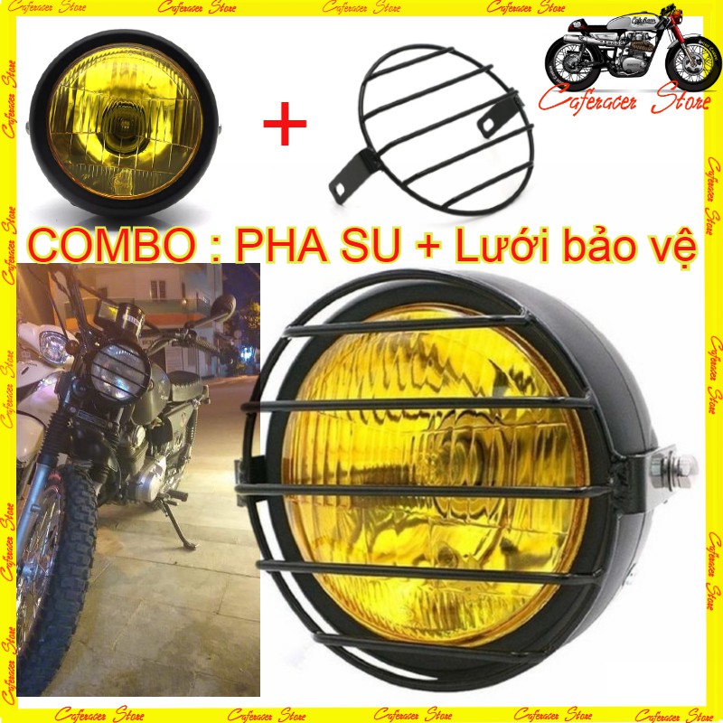 ⭐⭐⭐⭐⭐[COMBO] ĐÈN PHA ĐỘ CAFE RACER + KHUNG LƯỚI SẮT LẮP NGOÀI BẢO VỆ GÁO ĐÈN PHA | CAFERACER STORE