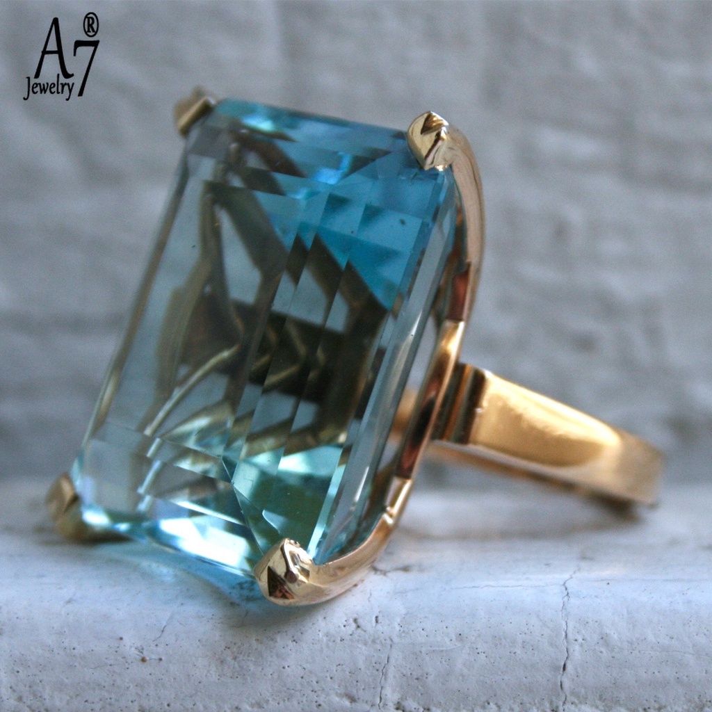 Nhẫn bạc S925 đính đá Topaz xanh navy phong cách thời trang cho nữ