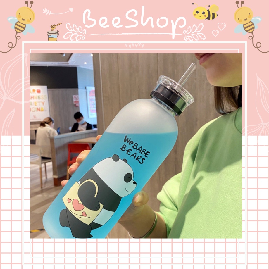 Bình Đựng Nước We Bare Bears 3 Chú Gấu Dễ Thương Kèm Ống Hút